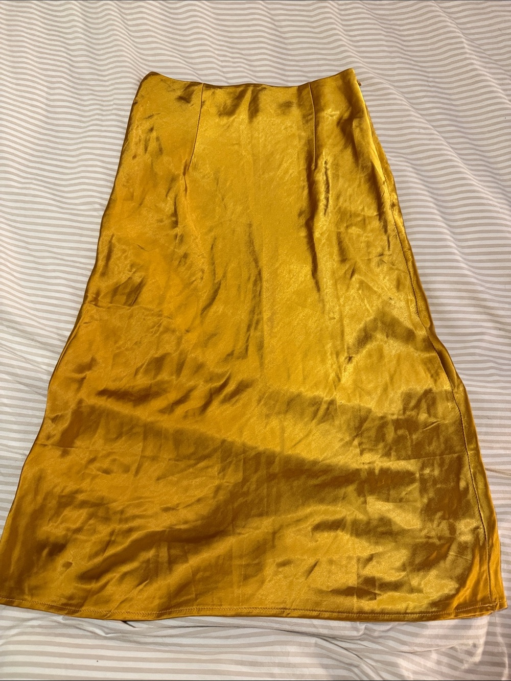 The Blossom Apparel Gold Satin A-Line Midi Skirt